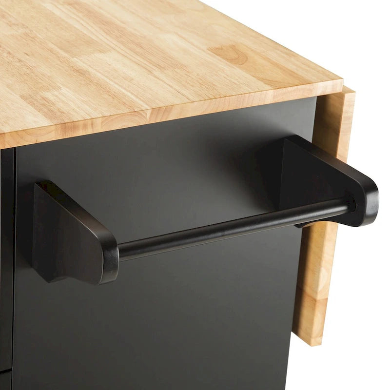 Îlot de cuisine mobile et chariot de cuisine, avec plateau extensible en bois d'hévéa et 3 tiroirs - 53,93(L) x 17(l) x 36,22(H)