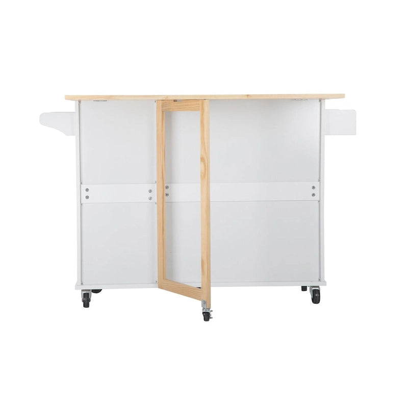 Îlot de cuisine mobile et chariot de cuisine, avec plateau extensible en bois d'hévéa et 3 tiroirs - 53,93(L) x 17(l) x 36,22(H)