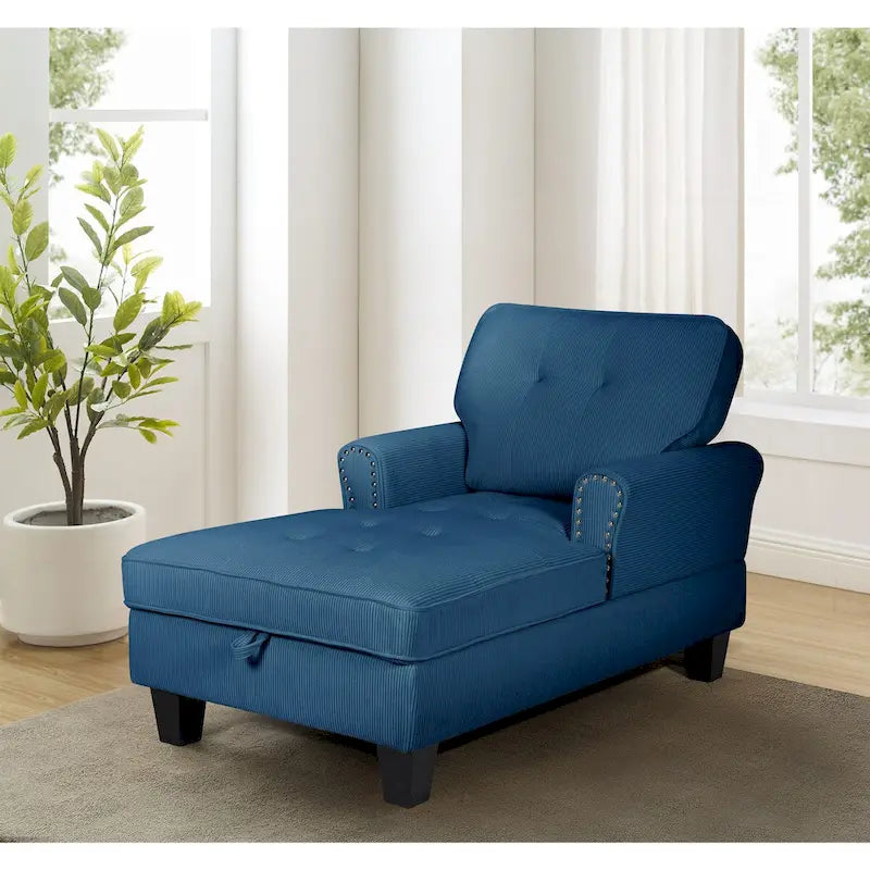 Chaise longue d'intérieur, canapé-lit, fauteuil rembourré pour chambre à coucher et salon avec rivets, bleu