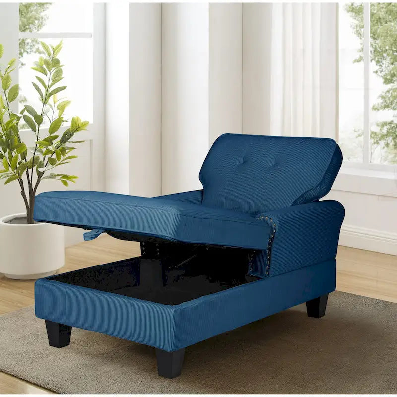 Chaise longue d'intérieur, canapé-lit, fauteuil rembourré pour chambre à coucher et salon avec rivets, bleu