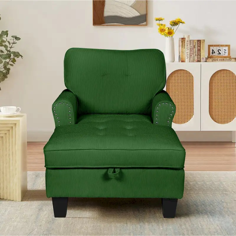 Chaise longue d'intérieur, canapé-lit, fauteuil rembourré pour chambre à coucher et salon avec rivets, bleu