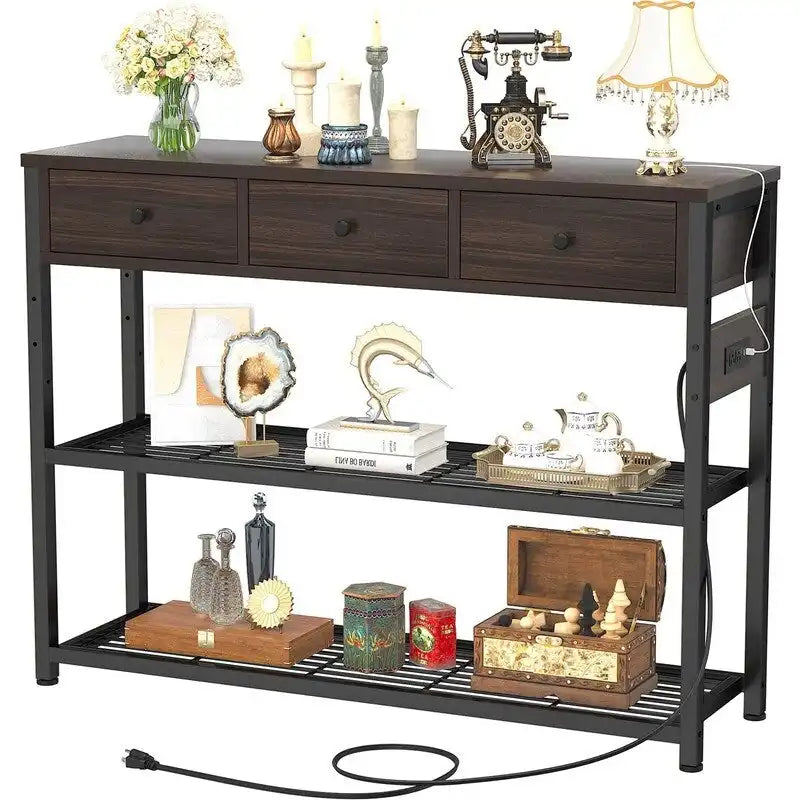 Table d'entrée de 11,8 P x 47,2 L x 31,8 H avec prises électriques et ports USB