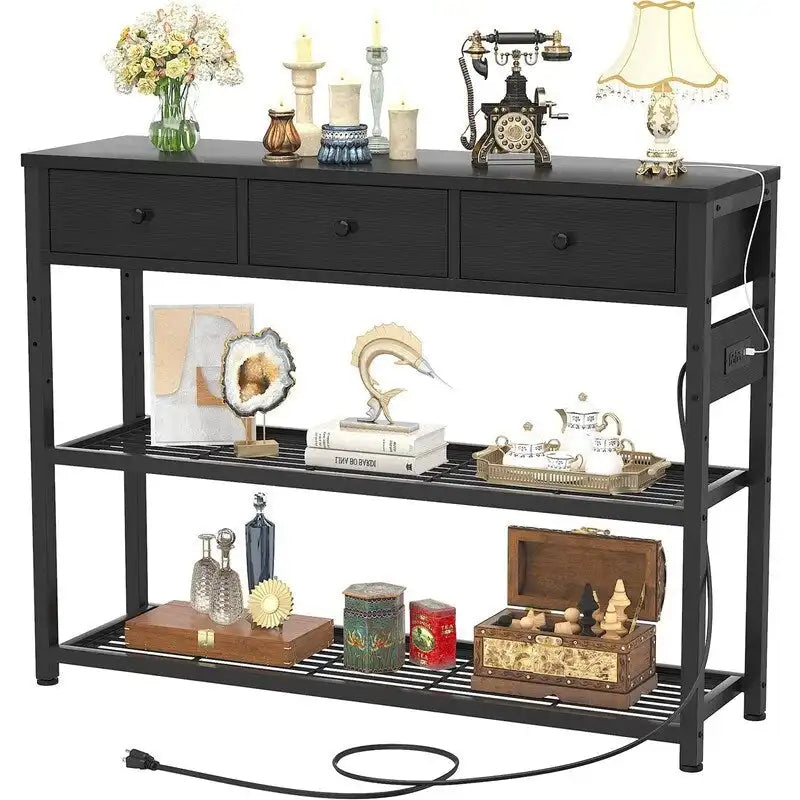 Table d'entrée de 11,8 P x 47,2 L x 31,8 H avec prises électriques et ports USB