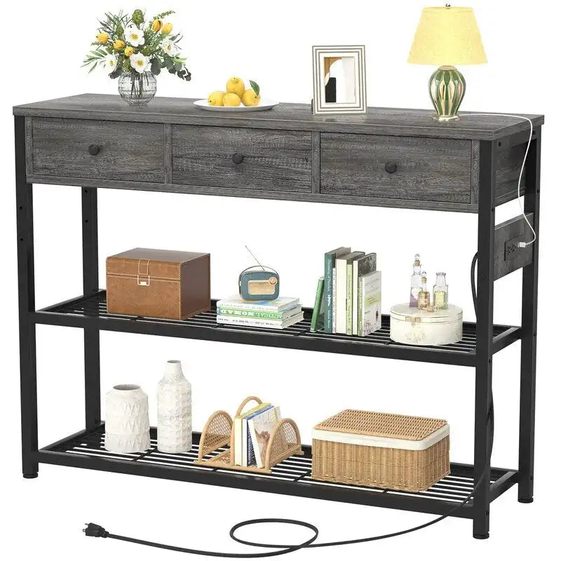 Table d'entrée de 11,8 P x 47,2 L x 31,8 H avec prises électriques et ports USB
