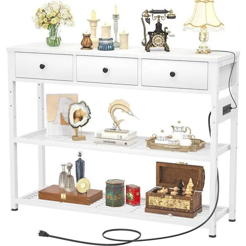 Table d'entrée de 11,8 P x 47,2 L x 31,8 H avec prises électriques et ports USB