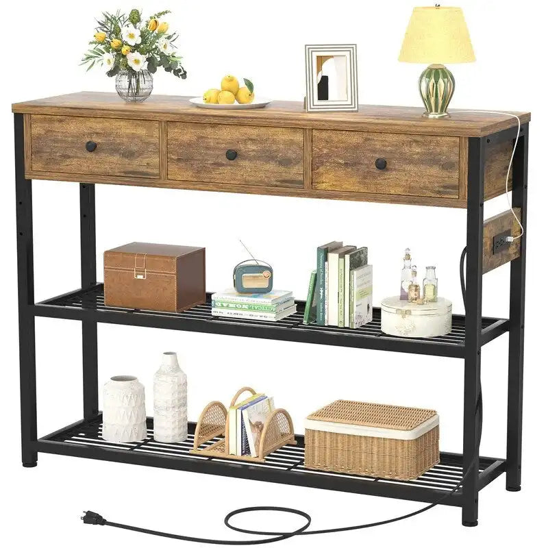 Table d'entrée de 11,8 P x 47,2 L x 31,8 H avec prises électriques et ports USB