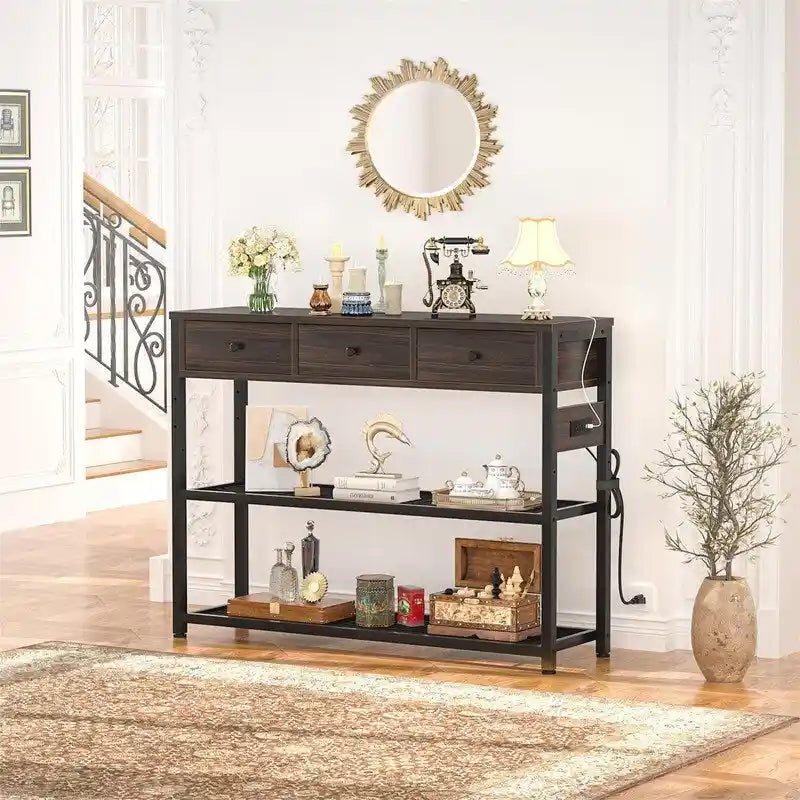 Table d'entrée de 11,8 P x 47,2 L x 31,8 H avec prises électriques et ports USB