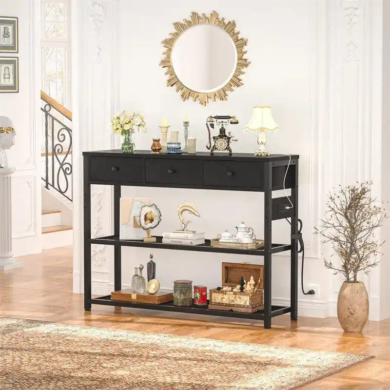 Table d'entrée de 11,8 P x 47,2 L x 31,8 H avec prises électriques et ports USB