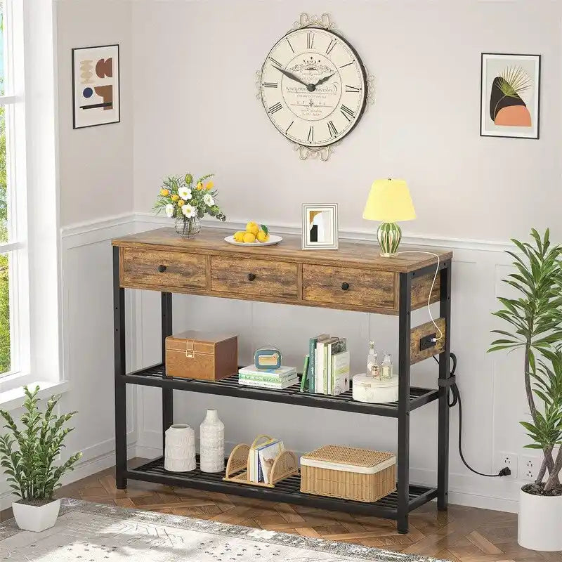 Table d'entrée de 11,8 P x 47,2 L x 31,8 H avec prises électriques et ports USB