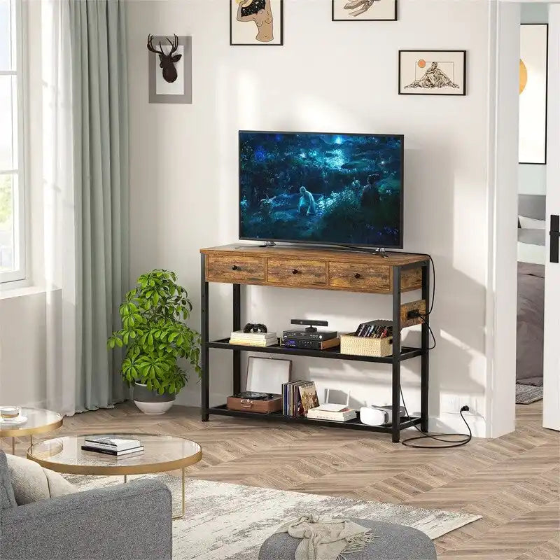 Table d'entrée de 11,8 P x 47,2 L x 31,8 H avec prises électriques et ports USB