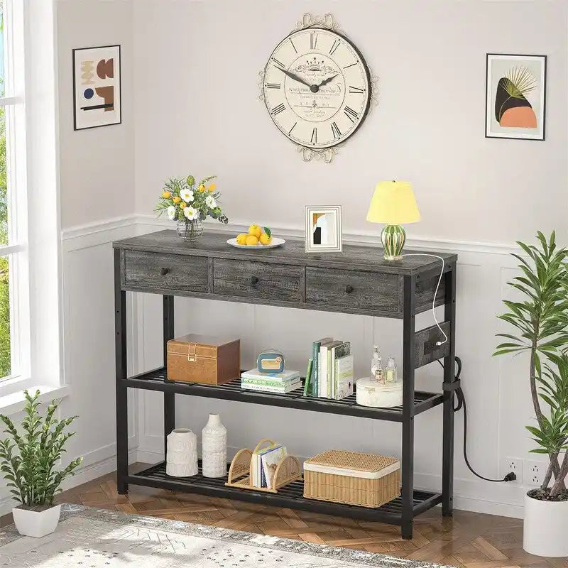 Table d'entrée de 11,8 P x 47,2 L x 31,8 H avec prises électriques et ports USB