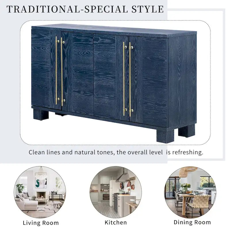 Buffet en bois de style traditionnel avec étagères réglables