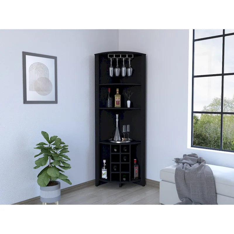Meuble de bar d'angle pour cuisine, salle à manger, salon, noir