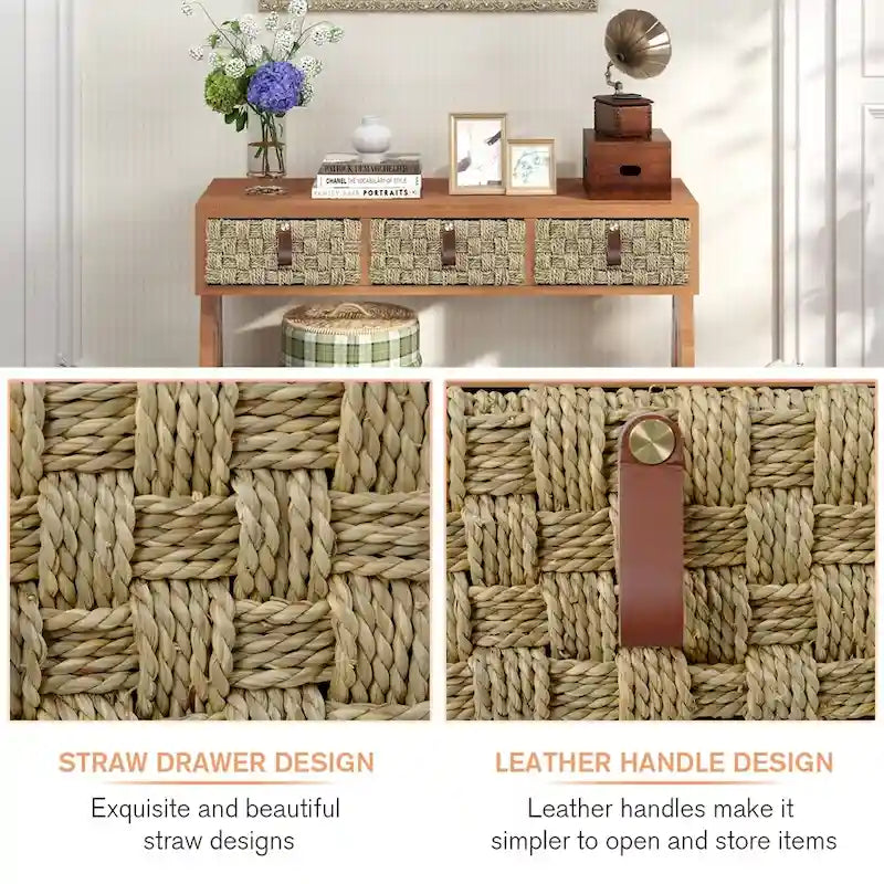 Console en bois moderne avec tiroirs de rangement et étagère ouverte