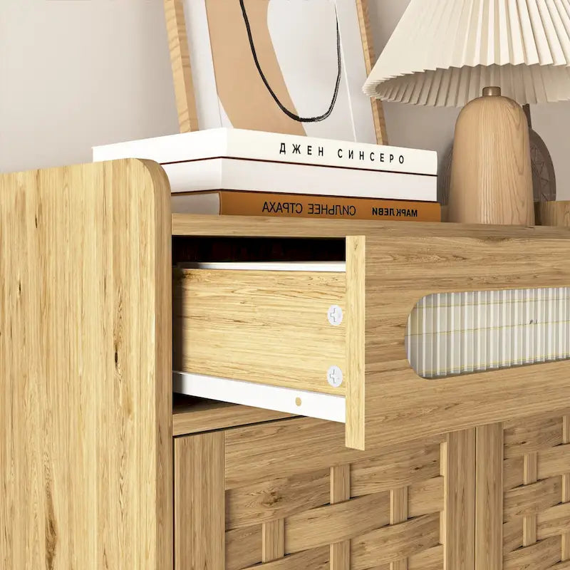 Meuble bar à café, buffet de salle à manger moderne de style ferme avec tiroir et étagère réglable, meuble de rangement de cuisine avec porte de grange