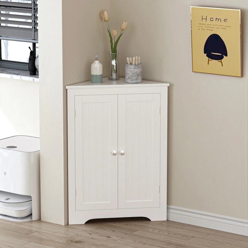 Meuble d'angle bas avec 2 portes et étagères réglables