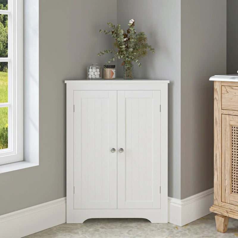 Meuble d'angle bas avec 2 portes et étagères réglables