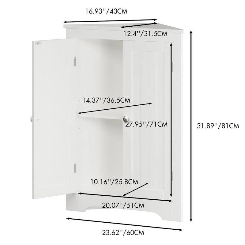 Meuble d'angle bas avec 2 portes et étagères réglables